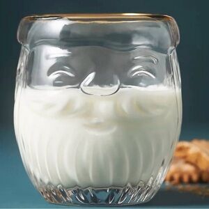 Sale today! NWOT Anthropologie viral North Pole Santa Face Glass Mug Gold Rim